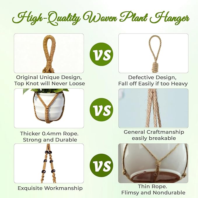 Macrame Plant Hanger, Up to 4-15 inch Pots, Wood Beads Cotton Hanging Planter Holder for Indoor Outdoor Boho Home Decor, 35 Inch, Set of 2 (Brown)