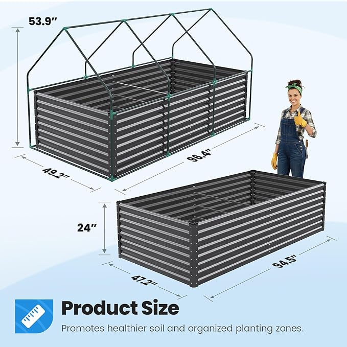 Quictent Raised Garden Bed Galvanized Raised Beds for Gardening Vegetables with Cover 8x4x2 ft Metal Planter Box Outdoor Use, Green