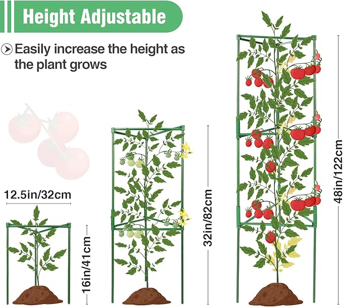 ANPHSIN 3 Sets Tomato Cages with 10 Gallon Grow Bags - 48" Stable Plant Garden Planter, Flowers Vegetable Trellis Pots for Tomato Vertical Climbing Plants Vines