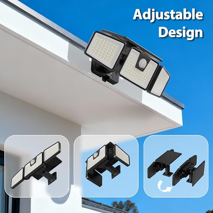 INCX Solar Lights Outdoor Waterproof, 3000 LM 156 LED Motion Sensor Outdoor Lights, 3 Heads Solar Powered Security Flood Light Motion Detected Spotlight for Patio Garage Yard Entryways, 2 Pack Black
