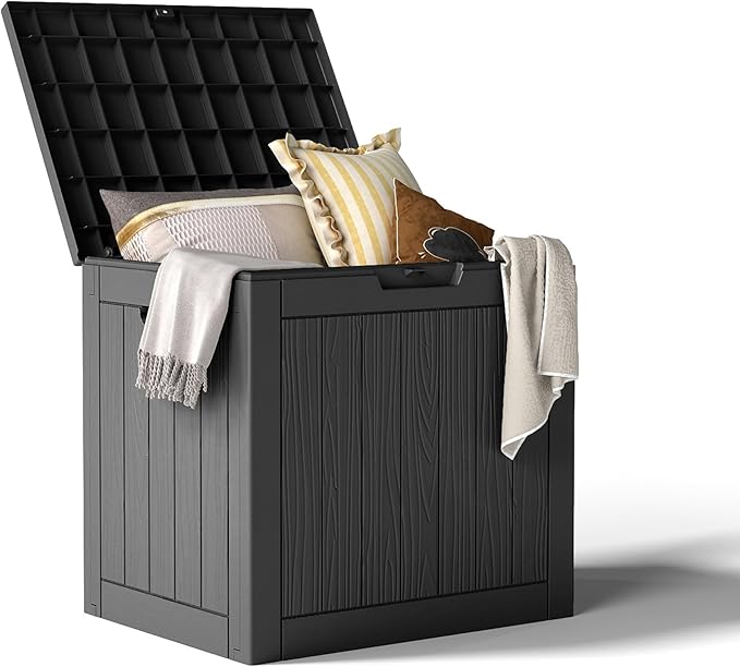 35 Gallon Resin Deck Box with Lockable Latch, Waterproof UV-Resistant Multi-Purpose Outdoor Storage for Patio Cushions, Garden Tools & Package Storage, Black