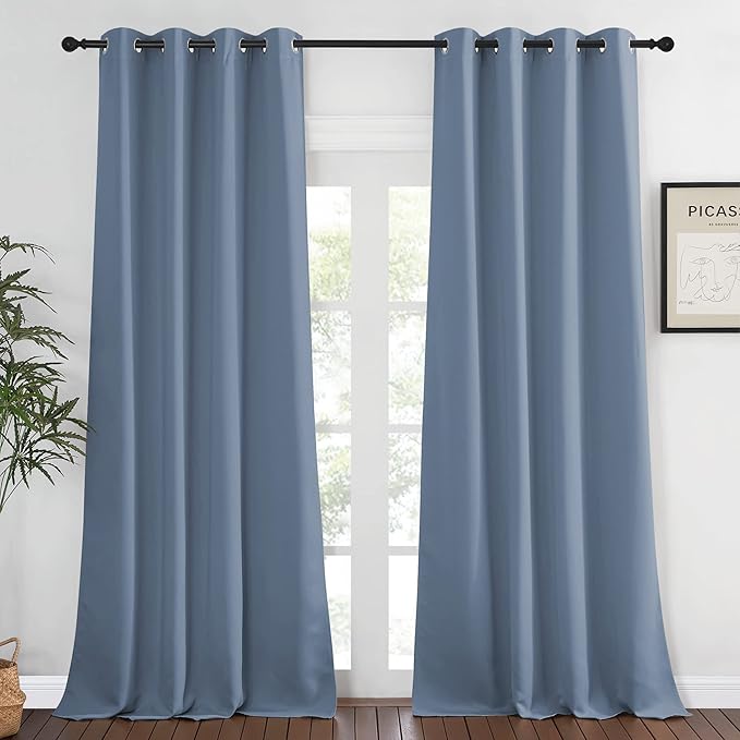 NICETOWN Extra Long Room Darkening Drape - (W52 x L108, Stone Blue, Sold as 1 Panel) Window Treatment Light Blocking Privacy Curtain Panel for Living Room