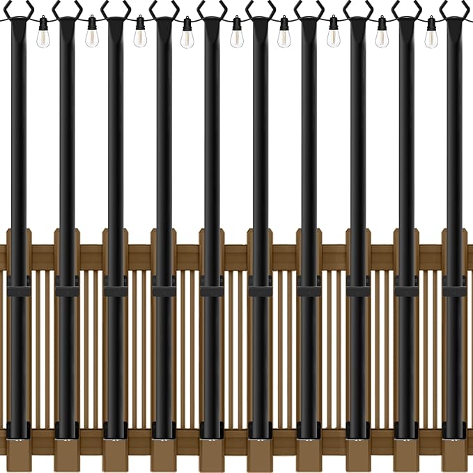 AILBTON 10 Pack 5Ft String Light Poles,Light Poles for Outside String Lights,Outdoor Light Poles with Fence Bracket,Metal Pole Stand for Patio,Backyard,Deck