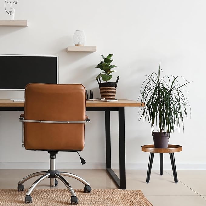 Indoor Plant Stand,Wood Mid Century Plant Table in Walnut Finish,Tall Plant Stand for Flower Pot,Modern Round Small Side End Table with Raised Design (Walnut, 12"x10.8" 2 Pack)