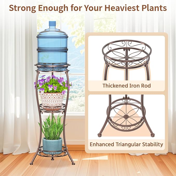 LASZOLA Bronze 3 Tier Tall Plant Stand for Indoor Outdoor, Large Multiple Level Flower Planter Holder Organizer Rack for Patio Office Bathroom Corner Floor, Sturdy Heavy Duty Metal, Vertical Display