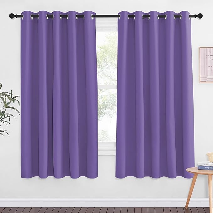 NICETOWN 66 Inch Long Blackout Curtains for Bedroom Living Room, Thermal Insulated Room Darkening Curtains, Light Blocking Blackout Drapes for Bedroom, 66" W x 66" L, 1 Panel, Lilac Purple