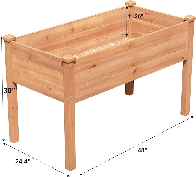 BIRASIL Outdoor Raised Garden Bed, Wood Planter Box for Vegetable Flower, Elevated Reinforced Large Garden Planters Boxes for Backyard Patio Gardening Balcony (48”L, Brown)