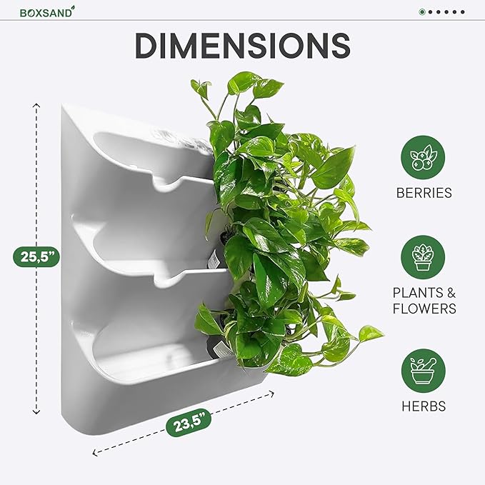 BOXSAND-12 Vertical Wall Planter for 12 Plants – Indoor/Outdoor Living Wall, Space-Saving Vertical Garden System, Easy 2-Screw Install (White, 24"x26", no pots)