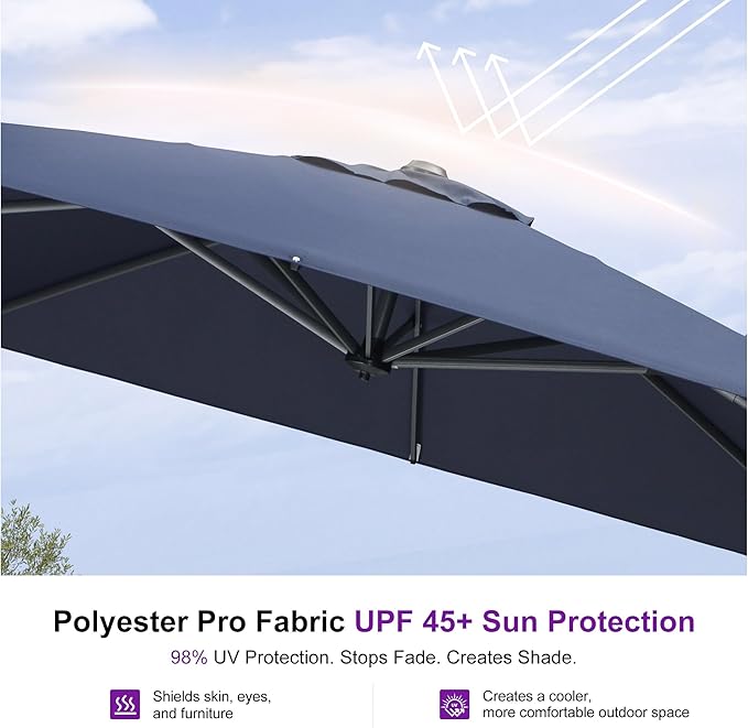 PURPLE LEAF 9'×9' Patio Umbrella with Base Outdoor Cantilever Umbrella with Cover Aluminum Square Offset Umbrella with 360-degree Rotation for Deck Pool Garden Navy Blue