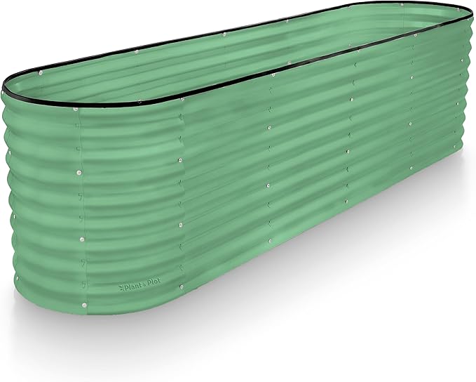 Plant & Plot Galvanized Raised Garden Beds Outdoor // 8×2×2 ft Planter Raised Beds for Gardening, Vegetables, Flowers // Large Metal Garden Box (Light Green) // Patented Tool-Free Design