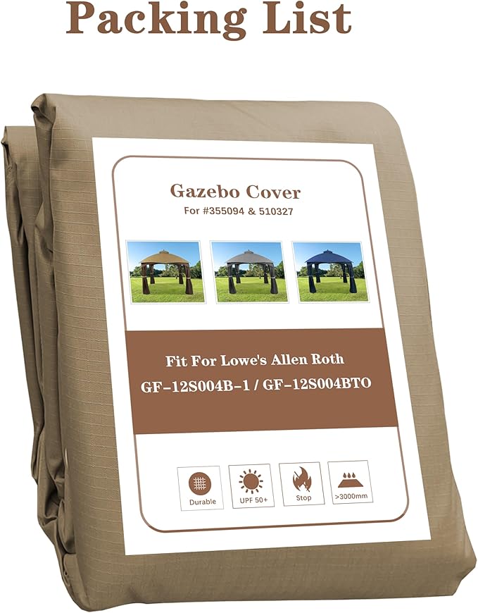 SCOCANOPY Beige Ripstop Replacement Top for Lowe's Allen Roth 10X12 Gazebo Model #GF-12S004B-1/ GF-12S004BTO