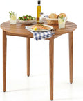 Tangkula 36" Round Outdoor Dining Table for 4, Acacia Wood 4-Person Patio Table with Slatted Tabletop & Adjustable Foot Pads, Indoor Outdoor Dining Furniture for Deck, Garden, Poolside & Backyard