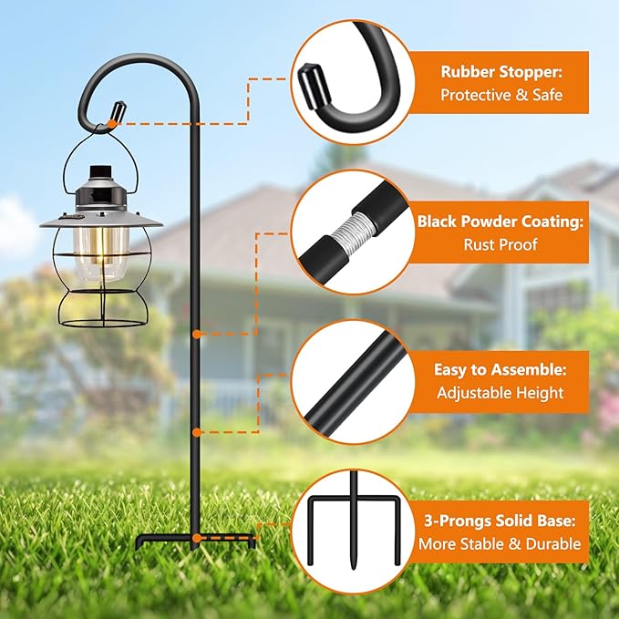 Gtongoko 32 Inch Shepherds Hooks for Outdoor 4 Pack Garden Hooks for Hanging Plants, Lanterns, Bird Feeders, Solar Lights, Mason Jars, Weddings Decor, Adjustable, Matte Black