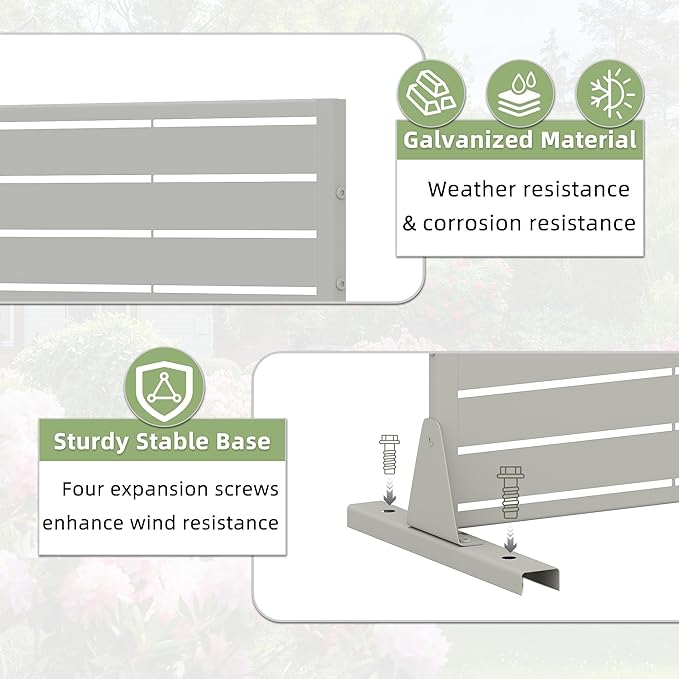 Casaphoria Metal Privacy Screen Outdoor, 72" H x 47" W Freestanding Decorative Privacy Screen for Patio Deck Balcony Garden with Stable Base, Grey-Louvered