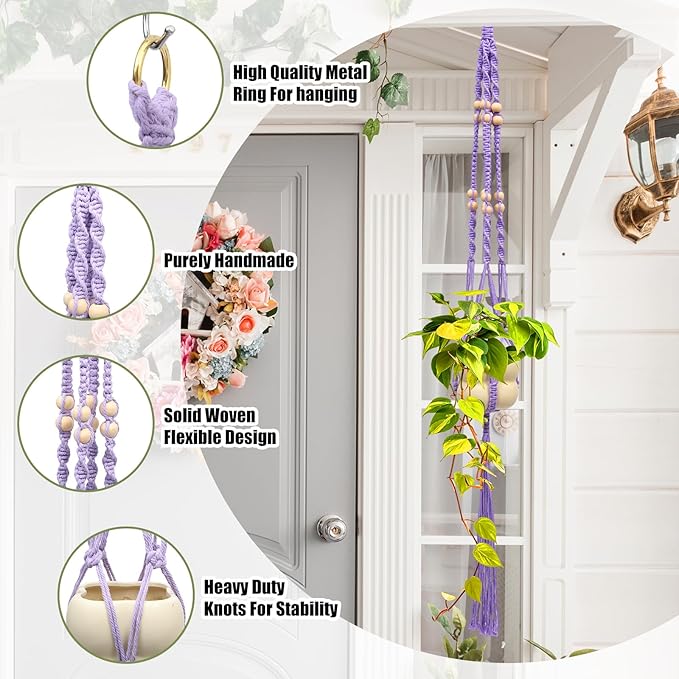 Hoteam 12 Pcs Macrame Plant Hangers Macrame Hanging Planters for Indoor Plants Handmade Boho Hanging Baskets Flower Pots Holder for Outdoor Home Wall Decor