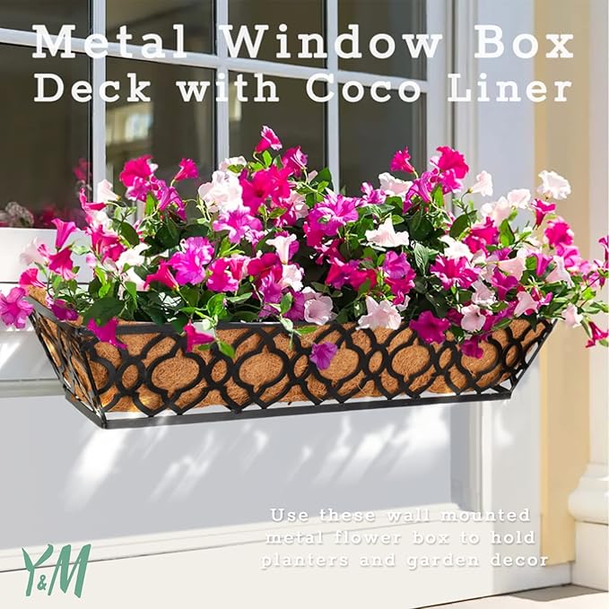 Y&M 2Pcs 24" Trough Coco Fiber Replacement Liner, Pre-Formed Window Deck Coco Liner, Natural Coconut Planter for Wall Hanging Basket, Window Box, Fence, Railing