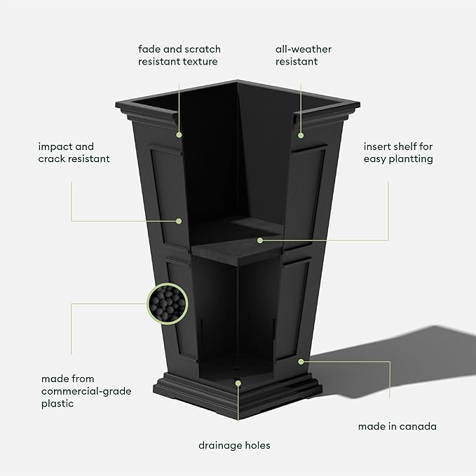 Veradek Fairmont Tall Plastic Planter - Large Outdoor Planter for Front Porch | Crack Resistant All-Weather Use | Classic Estate Design for Tall Plants, Flowers, Trees