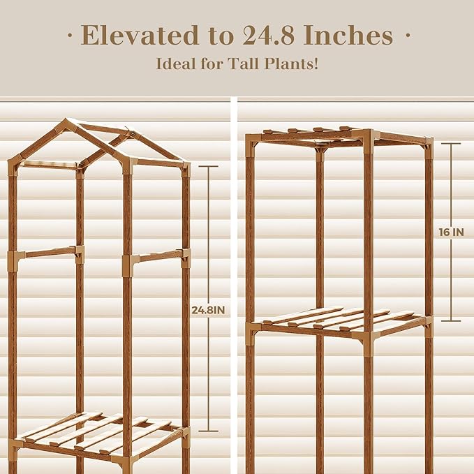 Bamworld Tall Plant Stand Indoor Outdoor Corner Plant Shelf Hanging Plant Holder Wood Flower Stand Plant Decor for Living Room Garden Balcony Patio