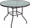 Garden Elements Outdoor Patio Furniture, Round Dining Table, Steel Base and Rim with Water-Wave Glass Top, Brown, 40"