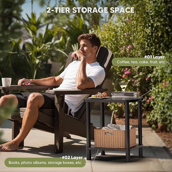 Outdoor Side Table, Adirondack Outdoor Patio Table, Bamboo Small Patio End Tables for Pool, Porch, Backyard, Bathroom and Indoor. Weather Resistant