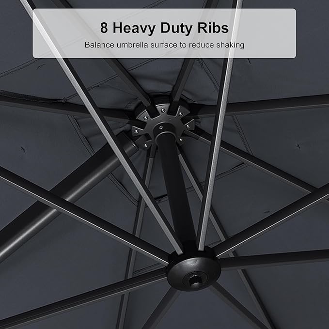 PURPLE LEAF 8.2' X 11.5' Left-right Tilting Patio Umbrella Outdoor Cantilever Swivel Rectangle Umbrella with Tilt Aluminum Offset Umbrella with 360-degree Rotation for Garden Deck Pool Patio Grey