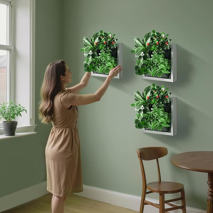 Wall-Mounted Vertical Garden Planter – Ready-to-Use Indoor Wall Planter with 4 Grow Pots – Perfect for Herbs, Succulents & Flowers – No Assembly Required (White)