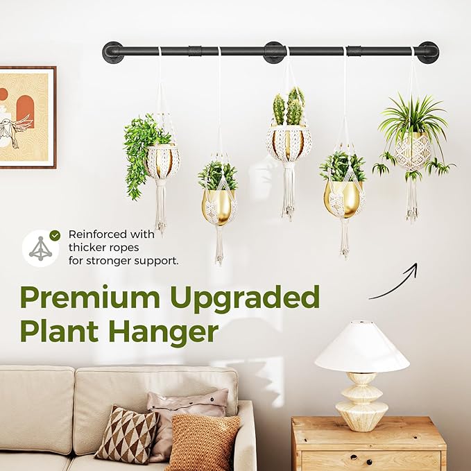 Bamworld Window Plant Hanger Indoor 63in Hanging Planters for Indoor Plants Hanging Plants Holder Hanging Rod Window Plant Shelves Wall Planters Pot/Chain/Plant Not Included(Black)