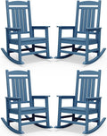 SERWALL Rocking Chairs Set of 4, HDPE Outdoor Rocking Chair, All-Weather Porch Rockers for Patio, Blue