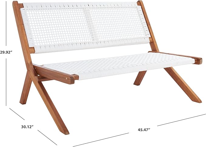 SAFAVIEH Outdoor Collection Kobina Natural Acacia Wood/White Rope Foldable Bench