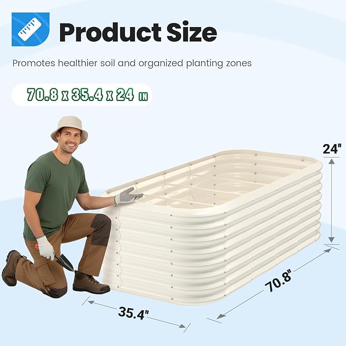 Quictent Galvanized Raised Garden Bed Kit, 6x3x2 ft Oval Metal Planter Box Tall for Vegetables Outdoor Backyard, Strengthened by Crossbar, Beige
