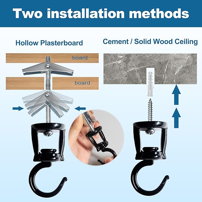 ONIKK Ceiling Hooks for Hanging Plants (2 PCS Black), Heavy Duty Metal Plant Hooks, Screw in Hooks for Hanging Birdfeeders, Lamps, Planters, Indoor Outdoor Wall Baskets Hooks up to 33 lbs