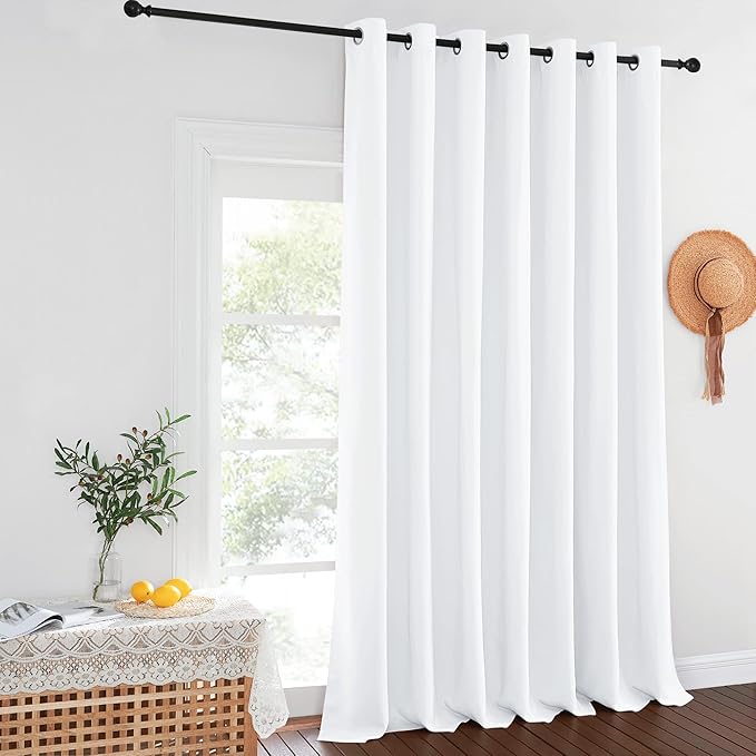 NICETOWN Blackout Patio Curtains 100 x 144 Inches Long for Sliding Door Extral Wide Blackout Curtain Panels Thermal Insulated Room Divider - Grommet Top, 100" W x 144" L, 1 Panel, White
