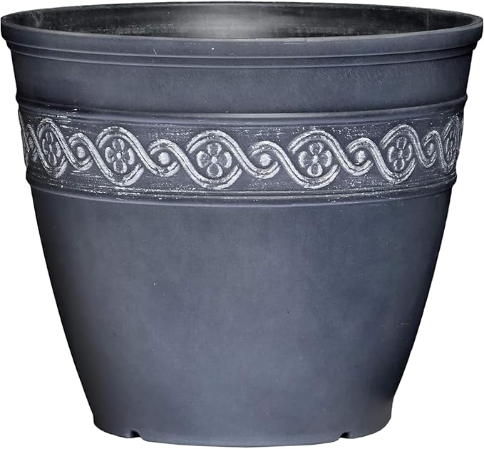 Classic Home and Garden Corinthian Resin Planter Pot - Outdoor & Indoor Plant Pot - Round Planter for Plants & Flowers (10" Storm Gray, Pack of 1)