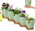 5 Pack 5 inch Self-Watering Pots, African Violets Planter with Drainage Holes and Reservoir, Green Brown Plastic Planter for Indoor Outdoor Plants Flowers and Houseplants Green Brown, 5 inch 5 pcs