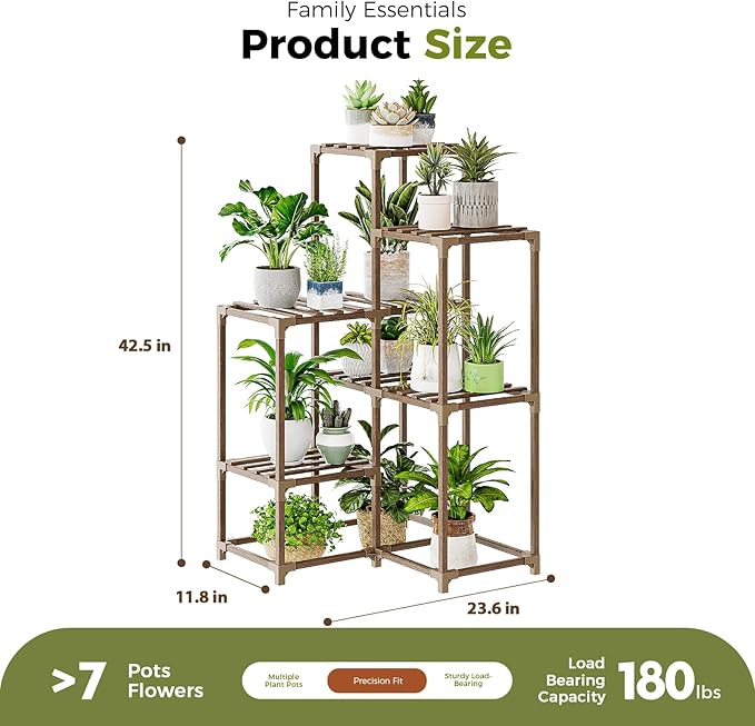 Bamworld Plant Stand Indoor Plant Shelf Outdoor Corner Wood Plant Table 7 Pots Flower Stands for Living Room Plant Rack Indoor for Multiple Plants Patio Balcony Garden Decor