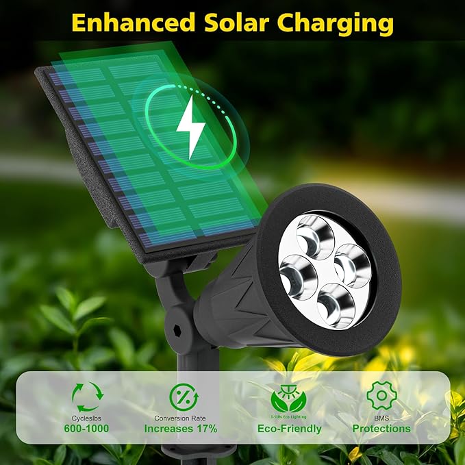 T-SUN Solar Spotlights, 4 LED Solar Powered Landscape Spotlights Waterproof Outdoor Lights Auto ON/OFF for Garden, Driveway, Yard, Patio, Pool Area (White-4 Pack)