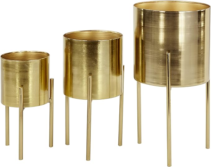 Deco 79 Metal Indoor Outdoor Planter Large Planter Pot with Removable Stand, Set of 3 Planters 18", 14", 12"H, Gold