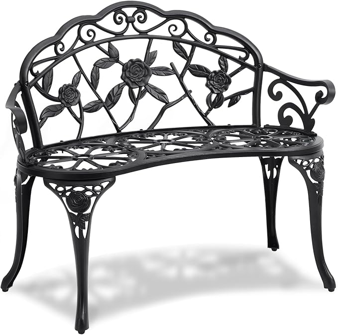 VEVOR 480 lbs Load Capacity, 38.8 inches Metal, Outdoor Backrest and Armrests, Patio Bench for Garden, Park, Yard, Front Porch, Black