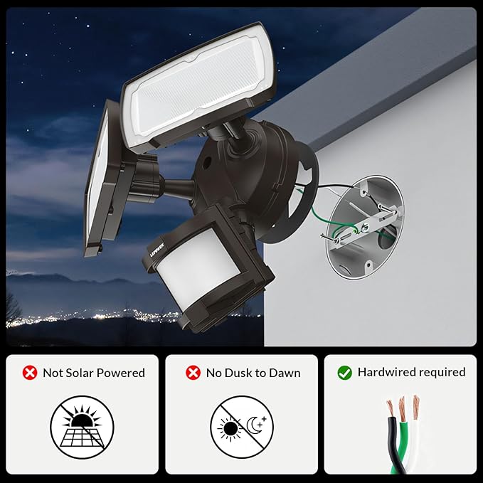 LEPOWER 30W LED Security Lights Motion Sensor Light Outdoor, 3200LM Motion Security Light, 5500K, IP65 Waterproof, 2 Head Motion Detector Flood Light for Garage, Yard, Porch, Brown (NOT Solar Powered)