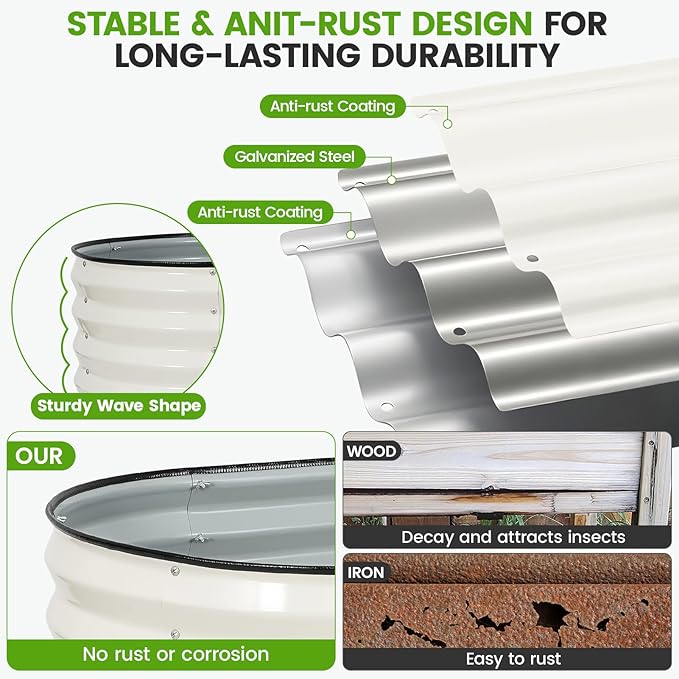 Galvanized Raised Garden Bed Outdoor |17'' Tall Planter Box Outdoor for Deep Root Plants | 2Pcs Raised Bed Kit for Gardening with Rubber Strip for Vegetables Flowers Fruits (White, 4x2x1.4FT)