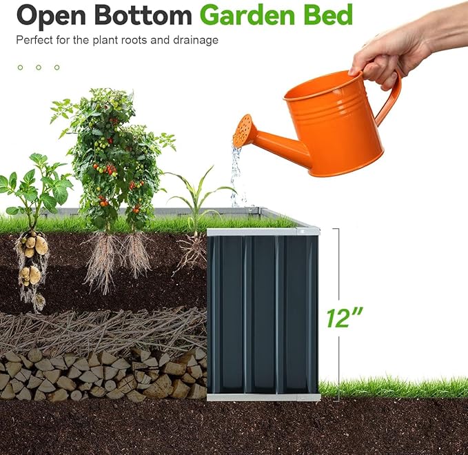 KING BIRD Raised Garden Bed 68" x 36" x 12" (2 Packs) Galvanized Steel Metal Outdoor Planter Kit Box for Vegetables, Flowers, Fruits, and Herbs, Dark Grey
