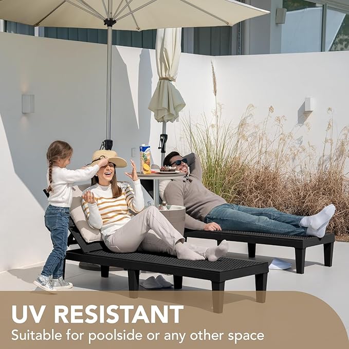 Devoko Outdoor Chaise Lounge Chair Set of 4 for Outside Pool Patio, Adjustable Waterproof Easy Assembly Chaise Lounge Outdoor (Black, Set of 4)
