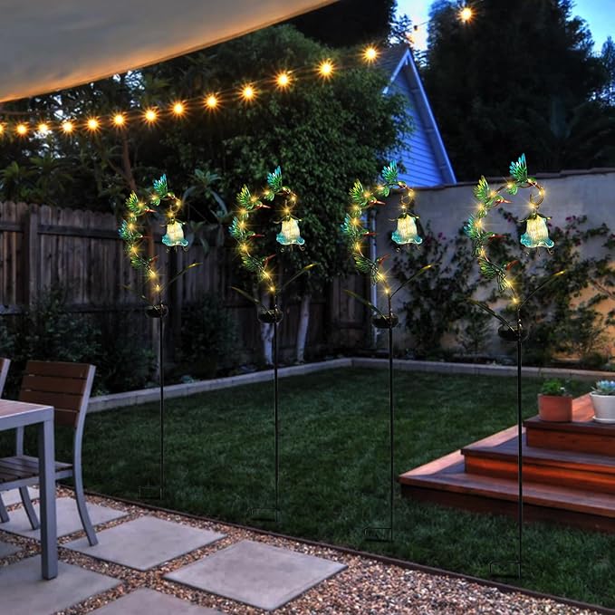Bshine Solar Hummingbird Lights Outdoor Garden Decoration, Metal Stake Waterproof Hanging Flower Solar Lights, Yard Decoration Outdoor Terrace, Path and Art Lawn Ornaments