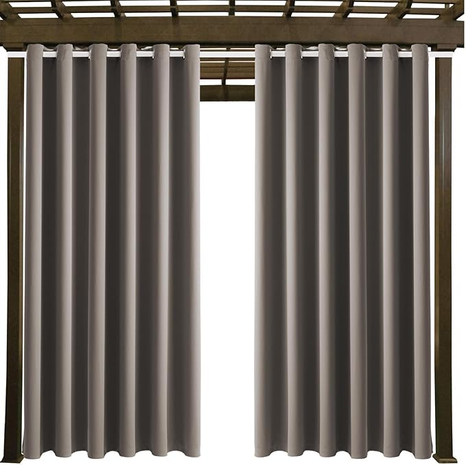 Waterproof Outdoor Curtain W84 x L120 - Grommet Top Sunlight Blocking Window Treatment Drapes Blackout Curtains for Home Bedroom Living Room Patio Pergola Cabana Gazebo (Taupe, 2 Panels)