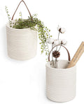 Goodpick 2pack Rope Hanging Basket - Small Round Hanging Baskets Storage for Key, Sunglasses, Wallet on Door - Modern Woven Baskets Wall Decor for Plant, White Cotton Basket 7.87 x 7 x 11.7 inches