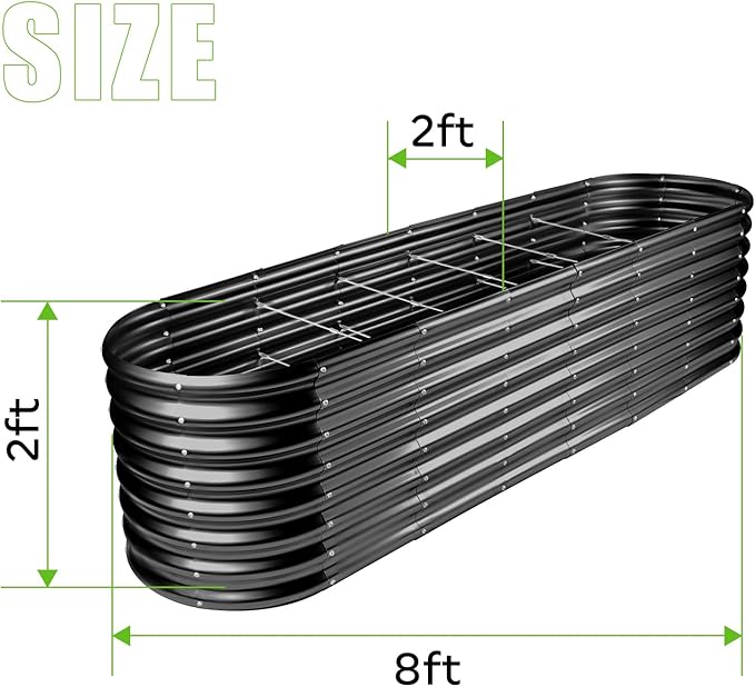 Land Guard 8×2×2ft Galvanized Raised Garden Bed Kit, Raised Garden Boxes Outdoor, Oval Metal Raised Garden Beds for Vegetables, Gray