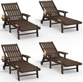 Patio Chaise Lounge Chair Set of 4, Oversized Lounge Chair Outdoor with 5 Positions, HDPE, Patio Lounge Chair with Wheels & Cup Holder for Pool, Deck, Poolside,Brown