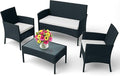 EconoHome 4-Piece Outdoor Patio Furniture Set - Patio Set with 2 Rattan Chairs, 1 Loveseat & 1 Glass -Top Coffee Table - Weather-Proof Wicker with Cushions - Conversation Set for Porch, Balcony, Lawn