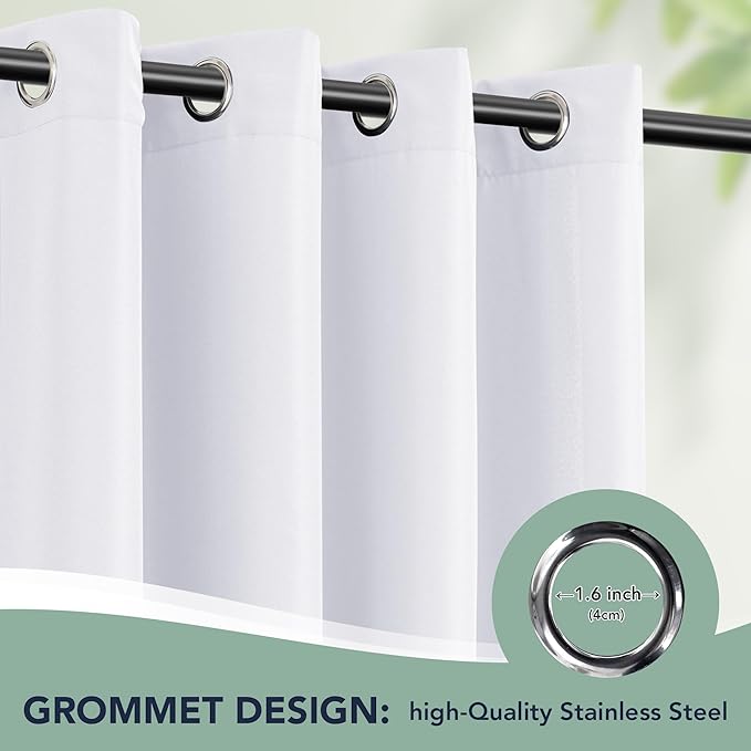 White Outdoor Curtains for Patio Waterproof - 8 Panels Privacy Weatherproof Outside Curtains with Grommets for Pergola, Gazebo, Porch, Cabana, Balcony, 54 x 95 Inch