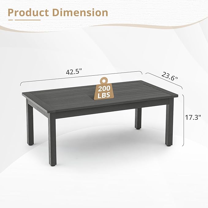 LUE BONA Outdoor Coffee Table, HDPS Patio Coffee Tables for Outside Rectangle, Adjustable Levelling Feet/Weather Resistant, Patio Table for Deck, Pool, Balcony, Indoor or Outdoor Use, Dark Gray